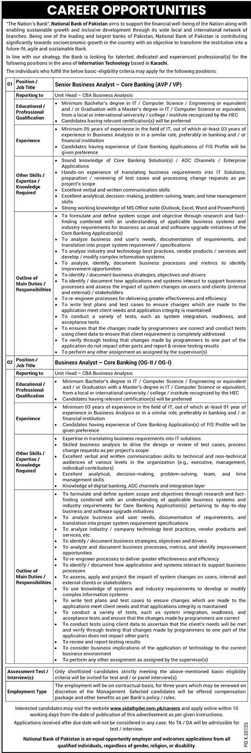 Jobs in National Bank of Pakistan